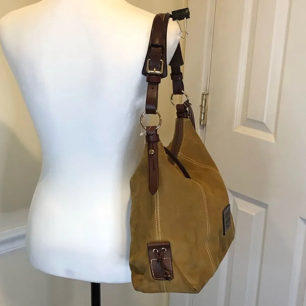 Vintage DOONEY & BOURKE Caramel Suede & Brown Leather Full Zipper Shoulder Bag